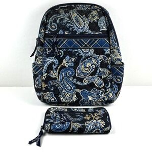 Vera Bradley Windsor Backpack and Wallet Set Blue Paisley Quilted Retired Patter